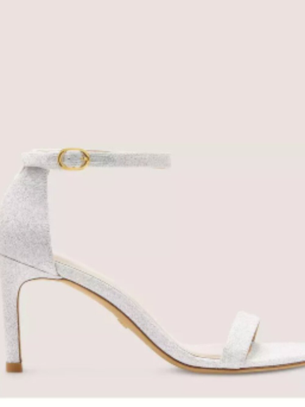 NIB - Stuart Weitzman Nunakedstraight Sandal Silver Glitter Strap Heel 7.5 AA